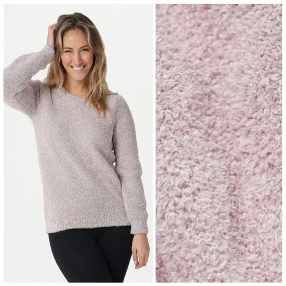 Barefoot Dreams CozyChic Seaside Knit Crew Neck Pullover Sweater Pink Size XS